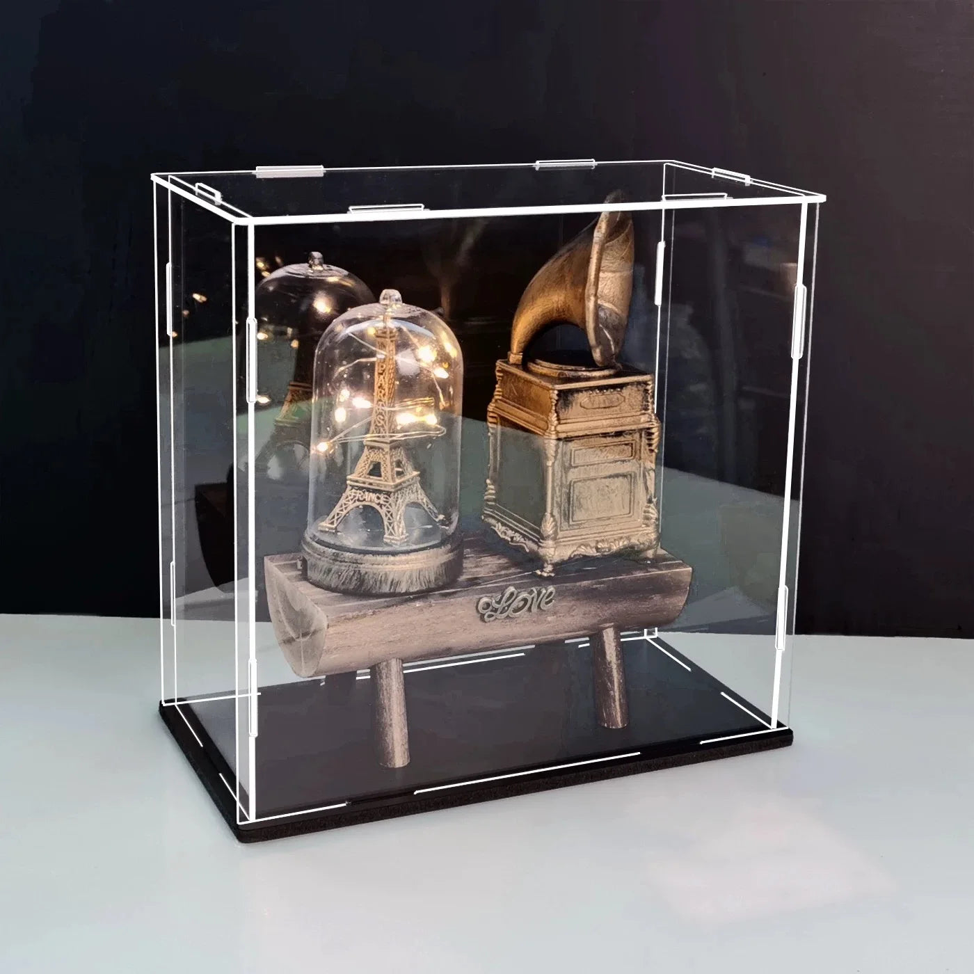 Acrylic Display Case with Black Acrylic Base.
