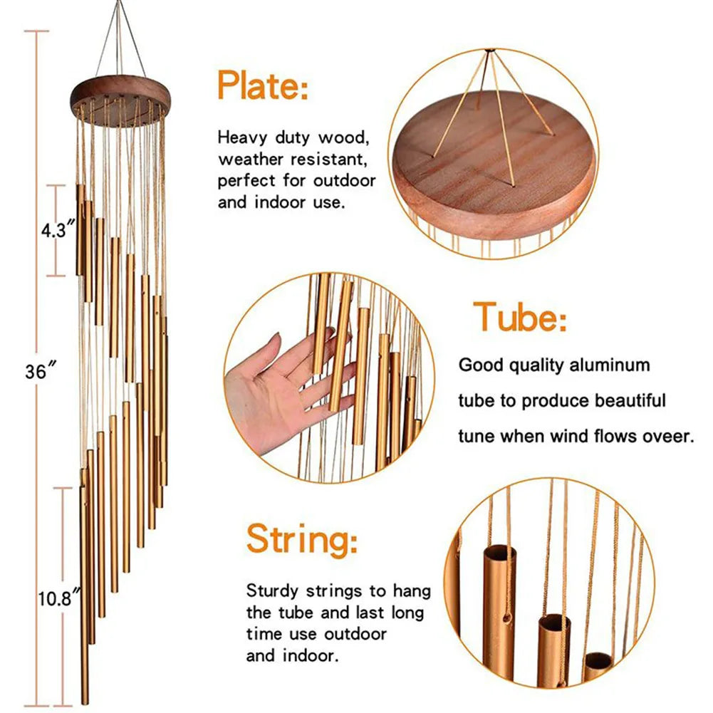 Aluminum Alloy Wind Chimes with Hook Gold/silver Bells for Outside