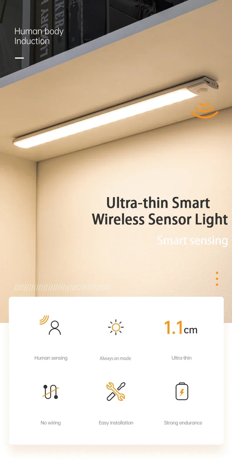 3 in 1 Under Cabinet Lights LED Motion Sensor Light